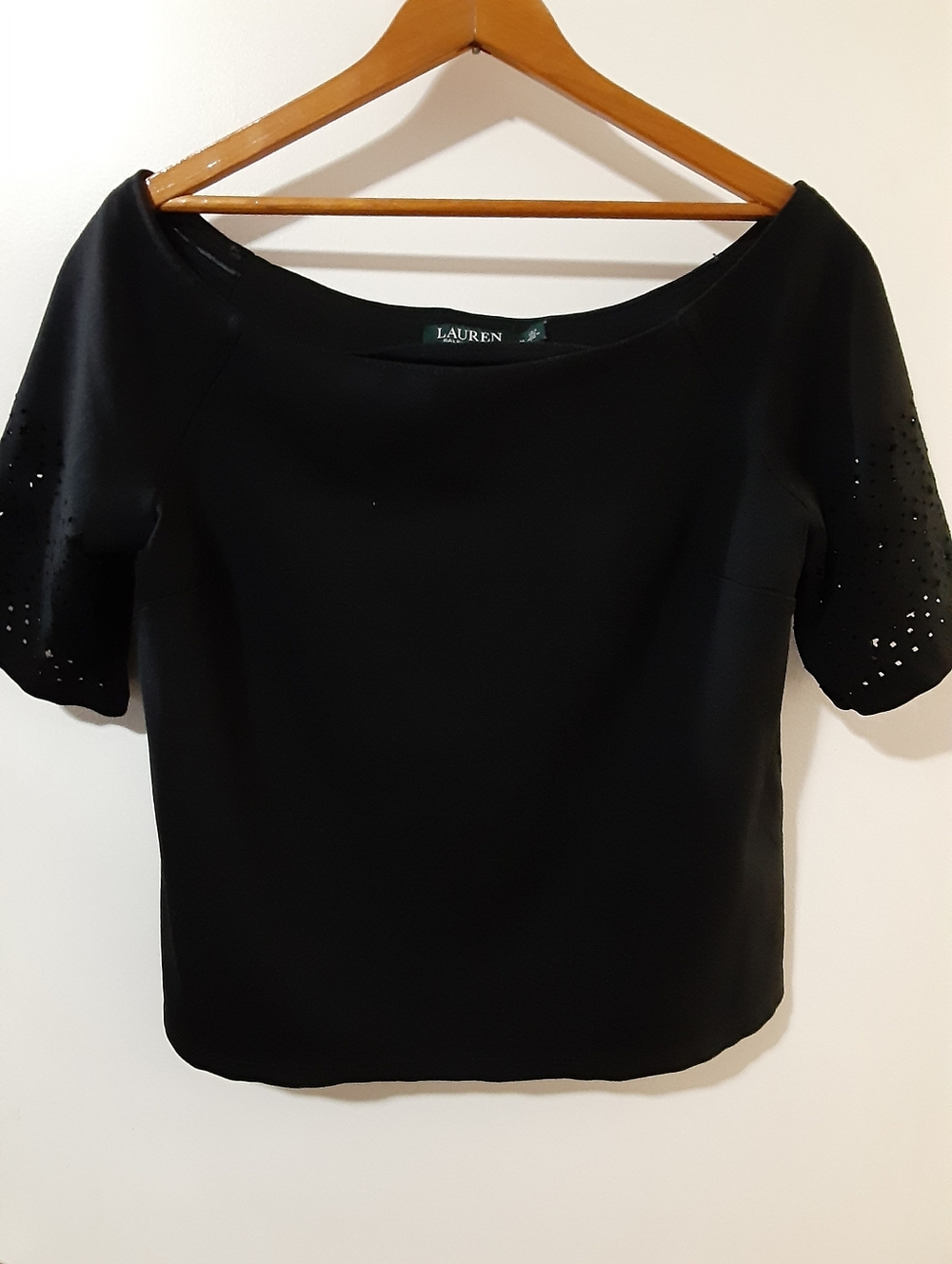 Lauren Ralph Lauren Off Shoulder Top Black Cutout Sleeve Stretch M